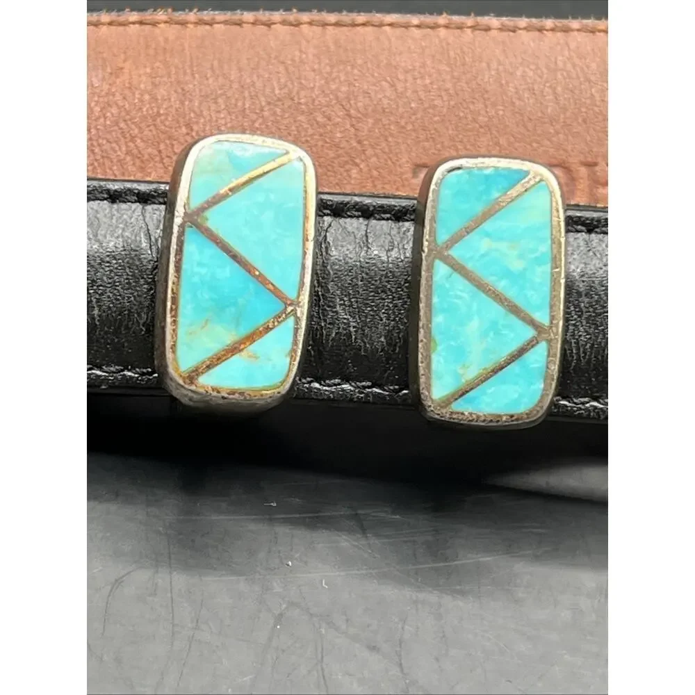 Douglas Magnus Heartline Santa Fe Turquoise Inlay Sterling Silver 925 Buckle 90s